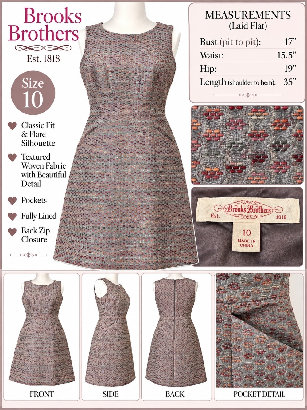 Brooks Brothers Women’s Size 10 Textured Fit & Flare Dress